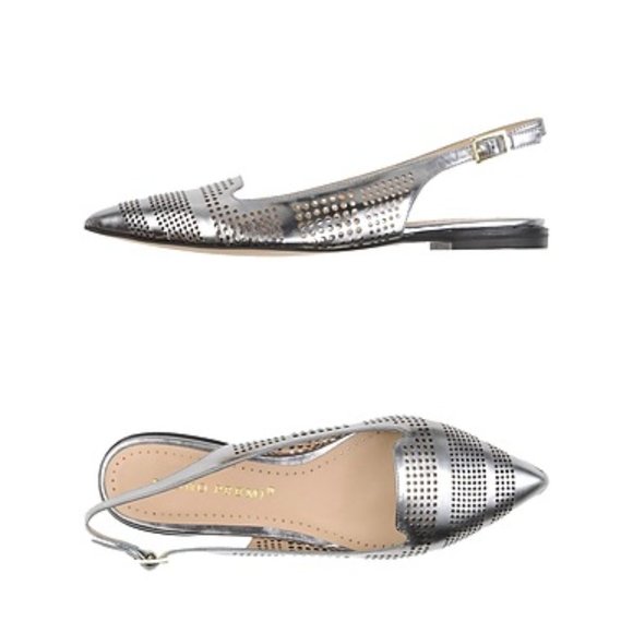 BRUNO PREMI Silver Metallic Leather Pointed Toe Flats Size 40 - Picture 1 of 7